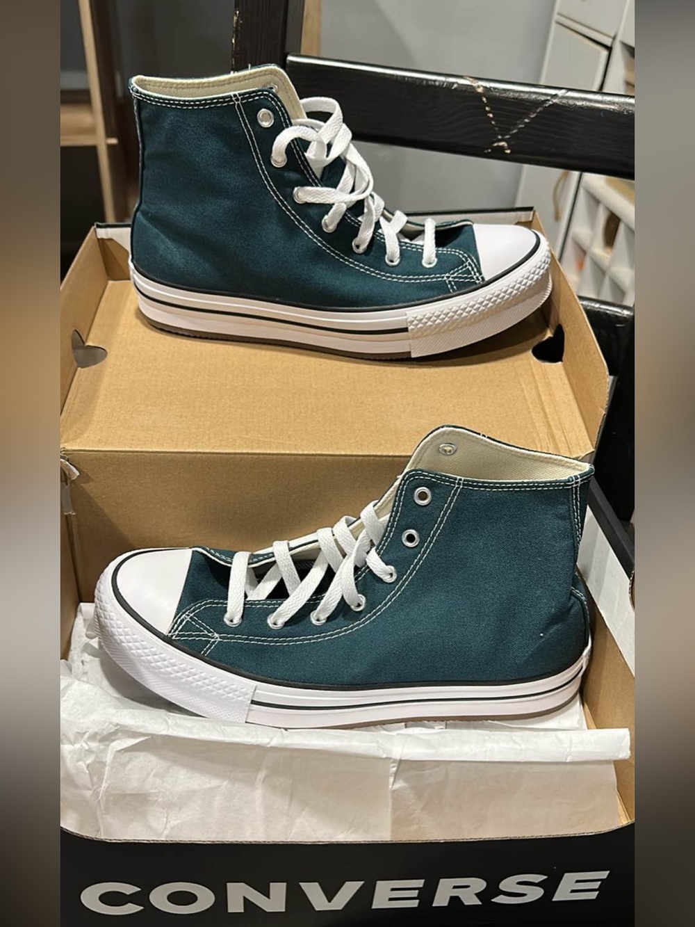 Converse Kids High Top Sneakers in Green and White